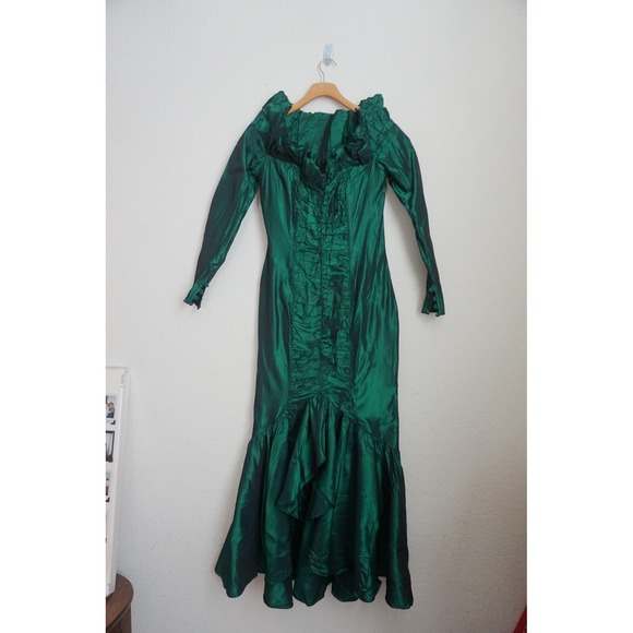 Gunne Sax Dresses & Skirts - Gunne Sax 80's Emerald Green Ruched Evening Gown Goth Mermaid Formal Dress